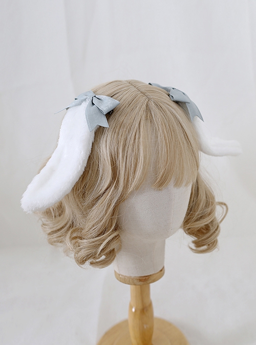 Cute Girl Versatile Daily Bowknot Fluffy Lop Rabbit Sweet Lolita Side Clip Headdress