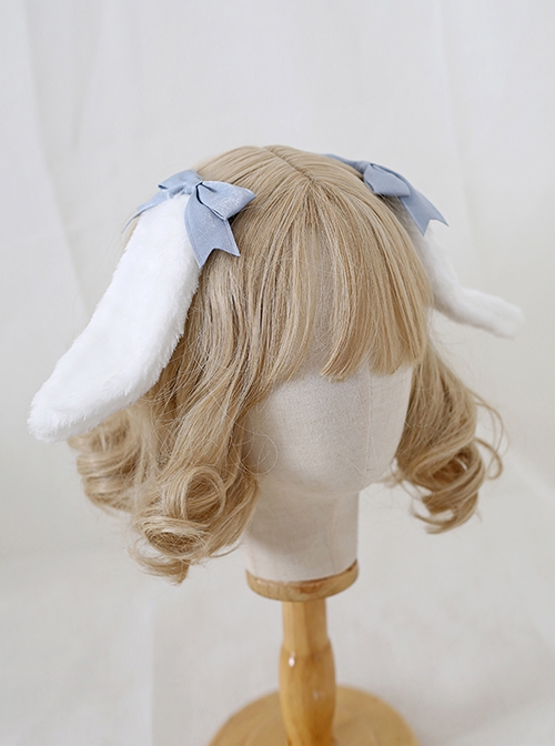 Cute Girl Versatile Daily Bowknot Fluffy Lop Rabbit Sweet Lolita Side Clip Headdress