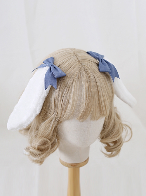 Cute Girl Versatile Daily Bowknot Fluffy Lop Rabbit Sweet Lolita Side Clip Headdress