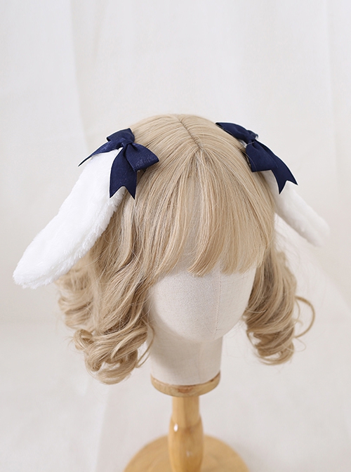 Cute Girl Versatile Daily Bowknot Fluffy Lop Rabbit Sweet Lolita Side Clip Headdress