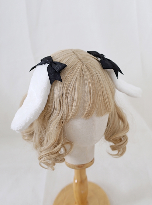 Cute Girl Versatile Daily Bowknot Fluffy Lop Rabbit Sweet Lolita Side Clip Headdress