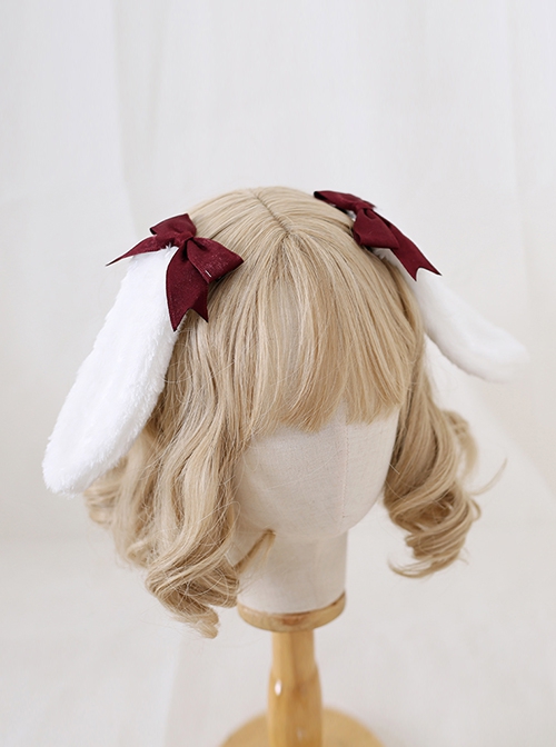 Cute Girl Versatile Daily Bowknot Fluffy Lop Rabbit Sweet Lolita Side Clip Headdress