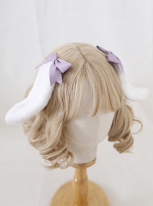 Cute Girl Versatile Daily Bowknot Fluffy Lop Rabbit Sweet Lolita Side Clip Headdress