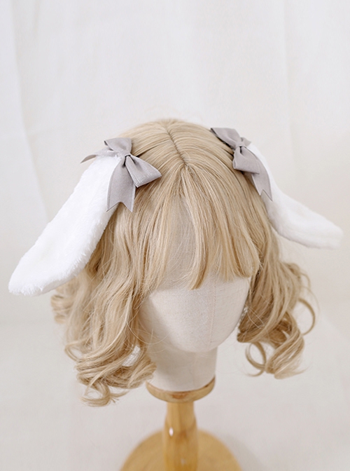 Cute Girl Versatile Daily Bowknot Fluffy Lop Rabbit Sweet Lolita Side Clip Headdress