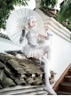 Silver Moon Series Y2K Chinoiserie Futuristic Chic Lustrous Short Cheongsam Sweet Lolita Sleeveless Dress Shorts Set