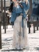 Chinoiserie Zen Tibetan Style Modified Hanfu Blue Camisole Song Pants Coat With Pull-Up Sleeves Necklace Set