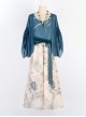 Chinoiserie Zen Tibetan Style Modified Hanfu Blue Camisole Song Pants Coat With Pull-Up Sleeves Necklace Set