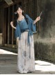 Chinoiserie Zen Tibetan Style Modified Hanfu Blue Camisole Song Pants Coat With Pull-Up Sleeves Necklace Set