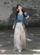 Chinoiserie Zen Tibetan Style Modified Hanfu Blue Camisole Song Pants Coat With Pull-Up Sleeves Necklace Set