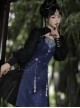 Butterfly Dream Series Chinoiserie Miao Nationality Silver Jewelry Daily Elegant Improved Hanfu Blue Long Sleeve Dress