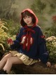 Fall Winter Navy Blue Fairy Tale Style Cute Cartoon Illustration Kawaii Fashion Lantern Sleeves Hooded Sweater