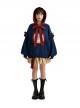 Fall Winter Navy Blue Fairy Tale Style Cute Cartoon Illustration Kawaii Fashion Lantern Sleeves Hooded Sweater