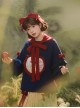 Fall Winter Navy Blue Fairy Tale Style Cute Cartoon Illustration Kawaii Fashion Lantern Sleeves Hooded Sweater