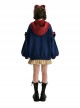 Fall Winter Navy Blue Fairy Tale Style Cute Cartoon Illustration Kawaii Fashion Lantern Sleeves Hooded Sweater