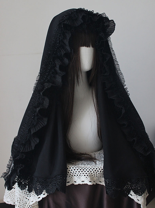 Holy Elegant Dark Nun Halloween Cosplay Gorgeous Lace Tassel Gothic Lolita Kerchief Headdress