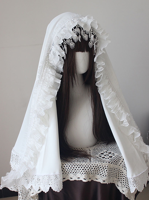 Holy Elegant Dark Nun Halloween Cosplay Gorgeous Lace Tassel Gothic Lolita Kerchief Headdress