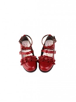 Merulu Series Ruffle Decoration Cute Lace Shoelaces Bowknot Sweet Lolita Mary Jane Low Heel Shoes