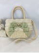 Pastoral Style Heart Pearl Button Lace Bowknot Classic Lolita Crossbody Hemp Rope Straw Handbag