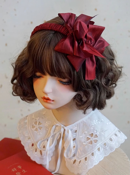 Fairy Tale Style Cute Wine Textured Pleats Side Bowknot Sweet Lolita Headband