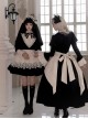 Noble Nun Maid Dark Sweet Gothic Lolita Wide Lace Apron Short Dress Bow Brooch Headband Set