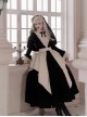 Elegant Dark Nun Style Gothic Lolita Black Puff Sleeves Long Dress Ruffles Sleeves Brooch Irregular Apron Set