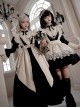 Elegant Dark Nun Style Gothic Lolita Black Puff Sleeves Long Dress Ruffles Sleeves Brooch Irregular Apron Set