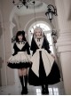 Elegant Dark Nun Style Gothic Lolita Black Puff Sleeves Long Dress Ruffles Sleeves Brooch Irregular Apron Set