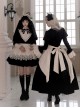 Elegant Dark Nun Style Gothic Lolita Black Puff Sleeves Long Dress Ruffles Sleeves Brooch Irregular Apron Set