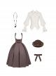 Manchester City Past Events Series Elegant British Style Brown Classic Lolita Long Dress Shirt Necklace Brooch Hat Set