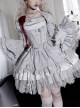 Twilight Series Ruffles Witch Halloween Gothic Lolita Gray Corset Lace Fluffy Tutu Skirt Hat Coat Brooch Necklace Set