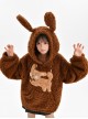 Cute Puppy Series Autumn Winter Brown Fat Dog Ears Furry Kawaii Fashion Loose Hooded Pullover Sweatshirt