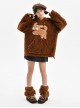 Cute Puppy Series Autumn Winter Brown Fat Dog Ears Furry Kawaii Fashion Loose Hooded Pullover Sweatshirt