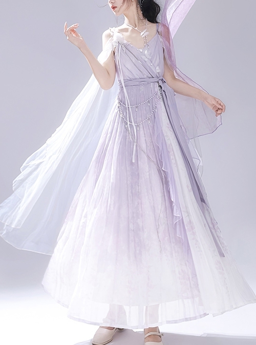 Mermaid Butterfly Series Chinese Elements Han Elements Light Purple Beautiful Elegant Classic Lolita Suspender Long Dress