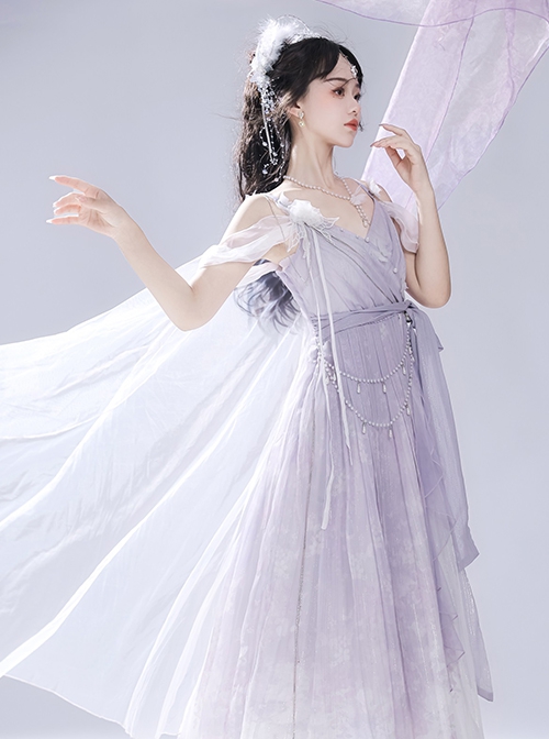 Mermaid Butterfly Series Chinese Elements Han Elements Light Purple Beautiful Elegant Classic Lolita Suspender Long Dress