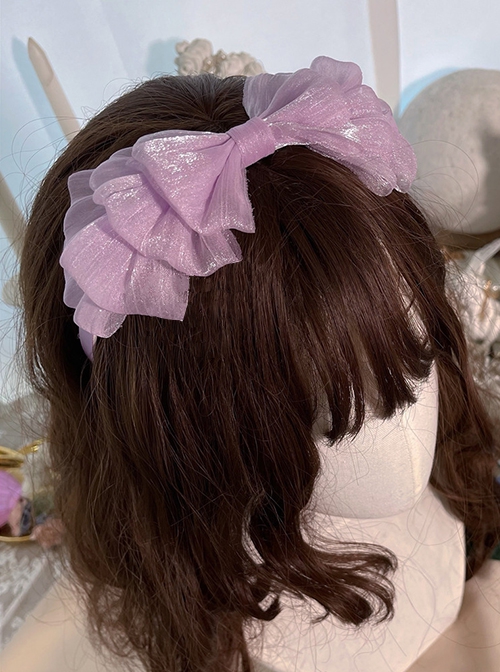 Shining Mermaid Mesh Yarn Daily Cute Fluffy Cloud Large Bowknot Sweet Lolita Ribbon Headband