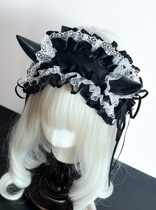 Handmade Sweet Cool Dark Halloween Ruffles Lace Cosplay Cute Devil Horns Gothic Lolita Headband