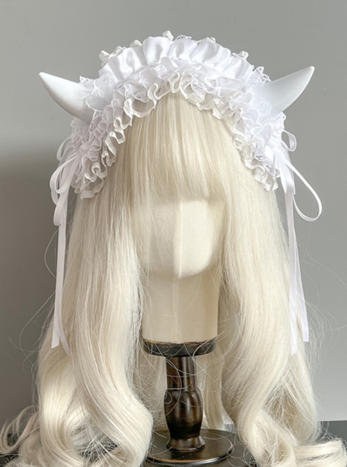 Handmade Sweet Cool Dark Halloween Ruffles Lace Cosplay Cute Devil Horns Gothic Lolita Headband