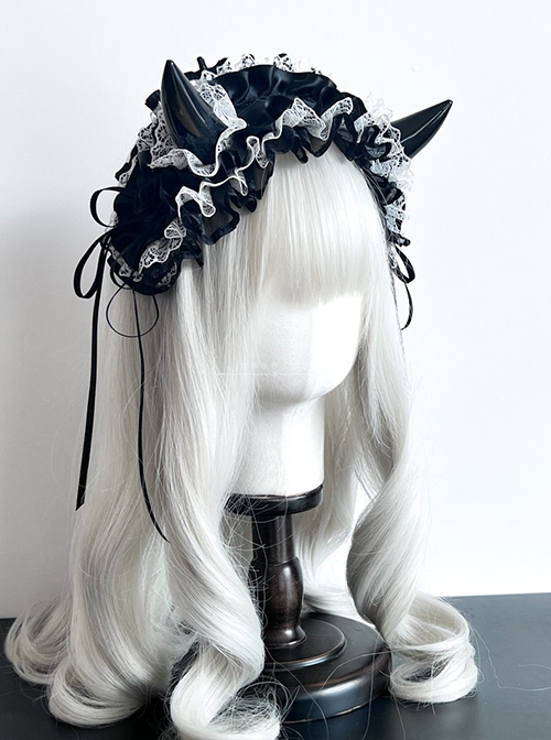 Handmade Sweet Cool Dark Halloween Ruffles Lace Cosplay Cute Devil Horns Gothic Lolita Headband