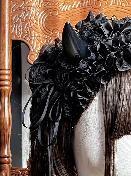 Handmade Sweet Cool Dark Halloween Ruffles Lace Cosplay Cute Devil Horns Gothic Lolita Headband