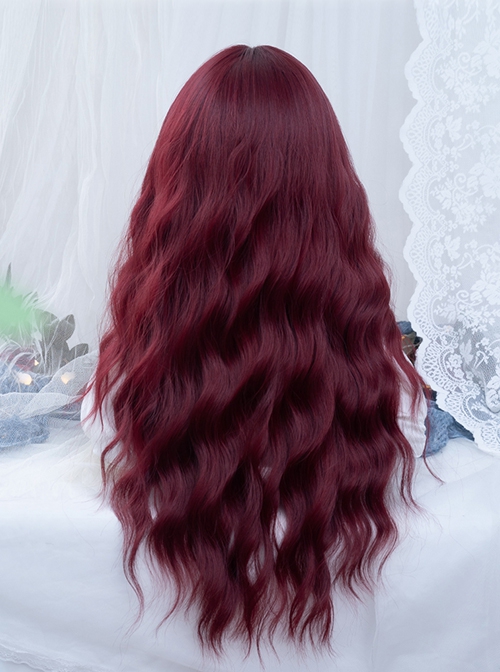 Halloween Demon Dark Witch Burgundy Red Mid Split Fluffy Long Curly Hair Gothic Lolita Wig