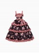 Pastoral Style Navy Blue Contrasting Colors Strawberry Embroidered Plaid Ruffles Sweet Lolita Sleeveless Long Dress