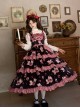 Pastoral Style Navy Blue Contrasting Colors Strawberry Embroidered Plaid Ruffles Sweet Lolita Sleeveless Long Dress