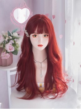 Fairy Tale Style Mermaid Raspberry Red Straight Bangs Long Curly Hair Sweet Lolita Wig