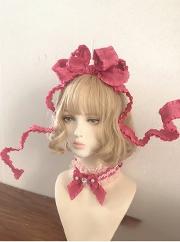 Fairy Tale Style Cute Rose Pink Velvet Cake Ruffles Wrinkles Bowknot Sweet Lolita Accessory Headband