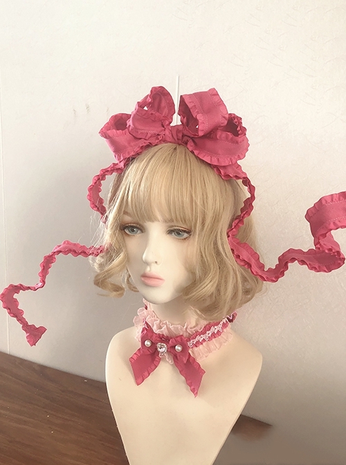 Fairy Tale Style Cute Rose Pink Velvet Cake Ruffles Wrinkles Bowknot Sweet Lolita Accessory Headband