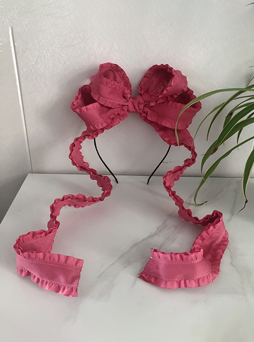 Fairy Tale Style Cute Rose Pink Velvet Cake Ruffles Wrinkles Bowknot Sweet Lolita Accessory Headband