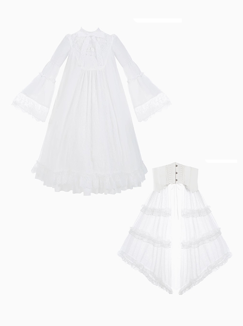 Requiem Series Cute Retro Ghost Doll Little Ghost White Gothic Lolita Long Sleeves Dress Fishbone Girdle Set