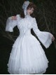 Requiem Series Cute Retro Ghost Doll Little Ghost White Gothic Lolita Long Sleeves Dress Fishbone Girdle Set