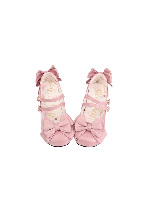 Little Kate Series Cute Mercerized Satin Lacquered Sweet Cat Ears Bowknot Lolita Round Toe Low Heel Shoes