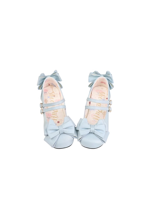 Little Kate Series Cute Mercerized Satin Lacquered Sweet Cat Ears Bowknot Lolita Round Toe Low Heel Shoes